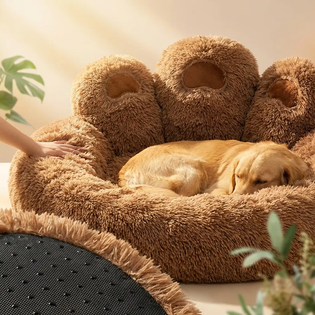 Large Dog Sleeping on Paw Bed