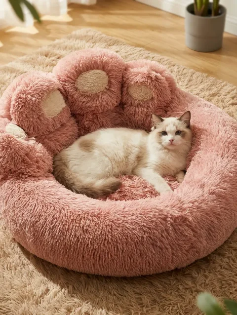 Cute Bear Paw Plush Pet Bed Calming Sofa Cushion