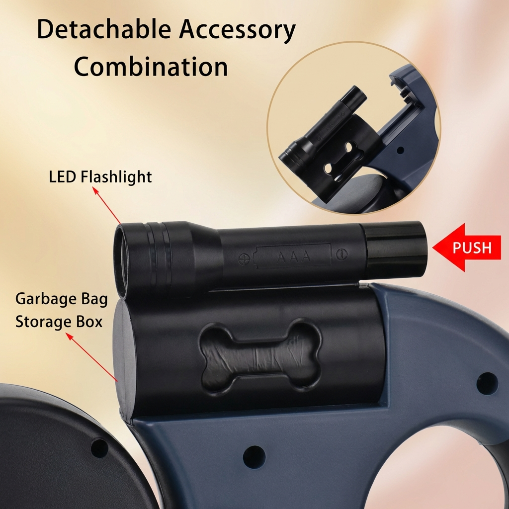 Dog Leash with Flashlight and Bag Holder