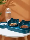Pet Bowls With Water Feeder 3 In 1 Ear Design Tilted Cat Water And Food Bowl Set