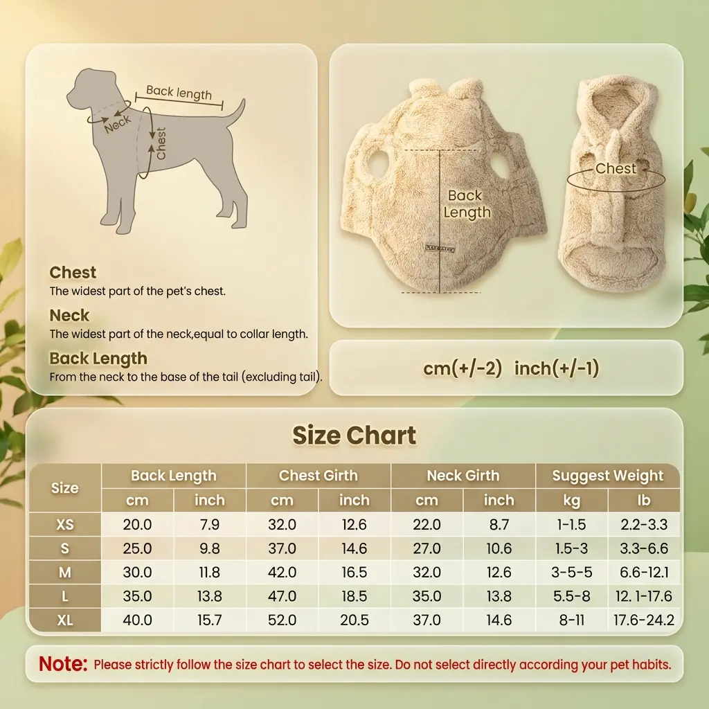 Pet Hoodie Size Chart and Measurement Guide